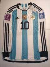 Lionel Messi Argentina 2022 World Cup Match Slim Home Long Sleeve Soccer Jersey - £96.23 GBP