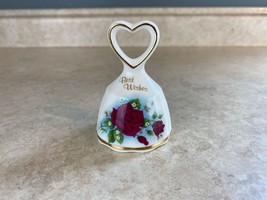 Best Wishes Heart Shaped Handle Rose Decorated Bone China Bell Made In England - £6.10 GBP