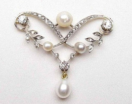Victorian 0.84ct Rose Cut Diamond Pearl Impressive Bridal Christmas Pendant - £323.12 GBP