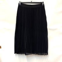 Alfani Womens L Deep Black Pleated Elastic Waist Midi Skirt NWT D42 - $37.23