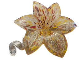 Art Glass Hand Blown 6 Petal Lily Flower Peach Orange Swirl Stem Murano Style - £36.50 GBP