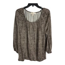 Michael Kors Womens Shirt Adult Size Large Black Tan Cheetah 3/4 Sleeve Elastic - £21.18 GBP