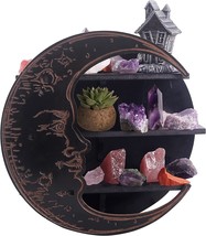 Cefreco Black Crescent Moon Shelf - Rustic Wooden Crystal Holder For Healing - £31.96 GBP