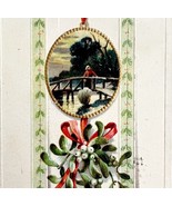 Christmas Victorian Greeting Card Mistletoe Embossed 1900s Postcard PCBG11E - $367.32 MXN