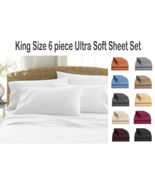 KING SIZE DEEP POCKET (6) PIECE SUPER ULTRA SOFT BED SHEET SET W/ 4 PILL... - £27.07 GBP