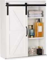 The Rustown Farmhouse Wood Wall Storage Bathroom Cabinet With Sliding Barn Door, - £80.00 GBP