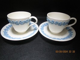 Wedgwood pair of coffee cups Queens ware lavender white embossed [80b] - $69.30