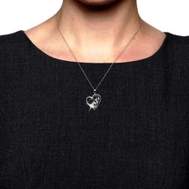 Genuine Black Diamond Mom Heart Pendant Necklace 14k White Gold over 925 SS - $46.54