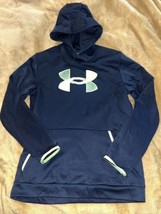 Under Armour Cold Gear Size YXL Hoodie Black Neon Green Logo Pullover - £12.55 GBP