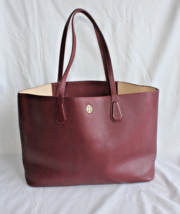 Tory Burch Perry Deep Berry Burgundy/Tea Stain Pebbled Leather Large Tote - $124.87