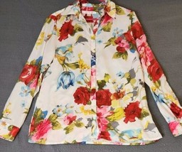 BOSTON PROPER Shirt Womens Sz 10 Floral Button Up Blouse Top Long Sleeve... - £15.60 GBP
