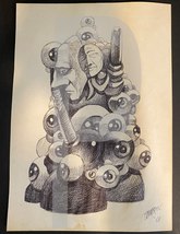 Bill Jameson Surrealism Drawing &quot;Eye Tower&quot; 1968 - $30.00
