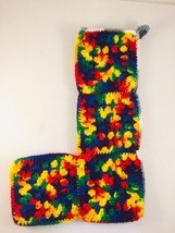 HANDMADE CROCHET Granny Square Holiday Christmas Stocking Rainbow  - $14.79