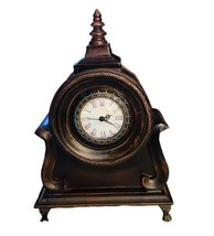 Brown Wood Quartz Mantel Clock Metal Face Footed  15”x 9” Decor Works Latch Back - £29.93 GBP