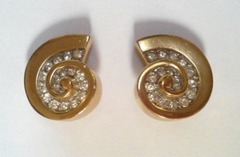 Vintage Givenchy Rhinestone Nautilus Clip On Earrings - £346.88 GBP