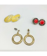 Set of 3 Colorful Postback Earrings Red Yellow Gold Tone - £11.82 GBP