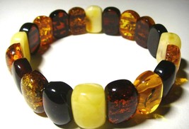 BALTIC AMBER Natural Beads  Amber Bracelet Elastic Multi Color  A-242 - £125.82 GBP