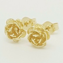 14K Yellow Gold Plated Silver Rose Flower Stud Earrings Women/Girl Mother's Day - £24.45 GBP