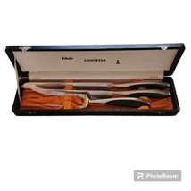 Vtg Contessa Stainless Carving Set Japan Black Inlay Handle Box Clasp Closure  - £31.02 GBP