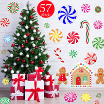 Funnlot 57PCS Peppermint Floor Decals Christmas Wall Stickers Christmas Decals f - £9.20 GBP