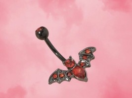Red Crystal Bat Belly Bar / Belly Ring - Body Piercing Jewellery - Black - £8.55 GBP