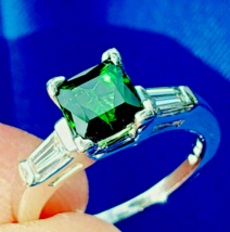Earth mined Tourmaline Diamonds Deco Engagement Ring Platinum Solitaire Size 5.5 - £1,973.04 GBP