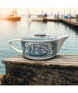 Vintage Royal Currier and Ives Blue Tea Pot Teapot &amp; Lid Blue Transferwa... - $73.55 CAD