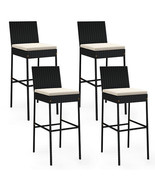 Patio Wicker Barstools with Footrest and Backrest Set of 4 - Color: Black - €223,50 EUR