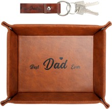 PU Leather Valet Tray and Keychain Gifts for Dad from Daughter Son Kids - £10.10 GBP