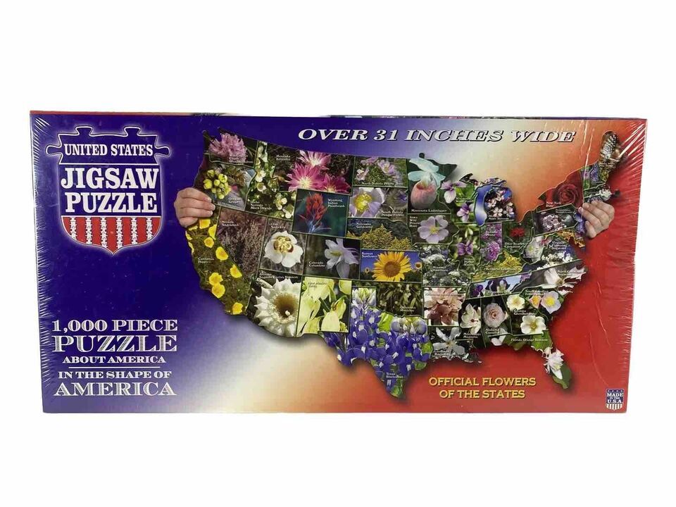 Primary image for UNITED STATES 1000 Piece Jigsaw Puzzle with STATE FLOWERS New & Sealed!