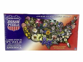 United States 1000 Piece Jigsaw Puzzle With State Flowers New & Sealed! - $7.71