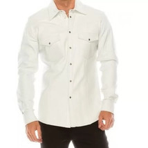 Mens White Leather Designer Shirt Lambskin Men Leather Jacket Shirt #34 - £108.22 GBP+