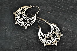 Big Aztec Hoop Earrings, Antique Mexican Style Creole Earrings - £15.15 GBP