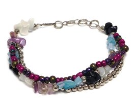 Mia Jewel Shop Thick Multicolored Chip Stone Silver Metal Seed Beaded Multi Stra - £9.37 GBP
