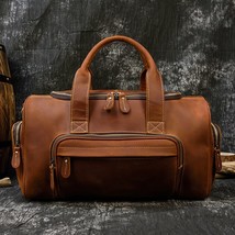 Genuine Leather Travel Bag For Man Travel Tote Women Big Weekend Bag Fit 14 inch - £365.93 GBP