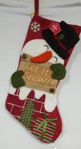 Holiday Time Let It Snow 2D Burlap Snow Man Christmas Stocking 20&quot; - £11.67 GBP