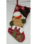 Holiday Time Let It Snow 2D Burlap Snow Man Christmas Stocking 20&quot; - £11.65 GBP