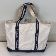 LL Bean Small Banknorth Logo Boat &amp; Tote Navy Blue Double Handle USA Made - £23.73 GBP
