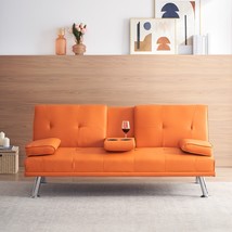 67&quot; Orange Leather Double Folding Sofa Bed With Coffee Table - £211.44 GBP