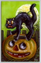 Halloween Matthew Kirscht Moon Will Sneak Up Black Cat JOl Limited Postcard MK - £39.92 GBP