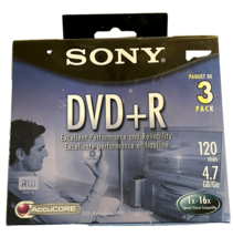 DVDs Sony DVD+R Recordable 1x-16X 120 min. 4.7 GB 3 Pack  2005 Blank NIP... - £9.49 GBP
