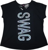 Material Girl Womens Plus Size Swag Print T-Shirt Color:Black Size:2X - £23.87 GBP