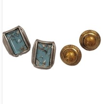 Confetti Thermoset  button earrings lot 2 pairs Vintage Silver Tone &amp; Go... - £15.14 GBP