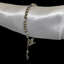 NB# Striking 7” Sterling 925 Beaded Silver Bracelet &amp; Skate Charm - £38.95 GBP