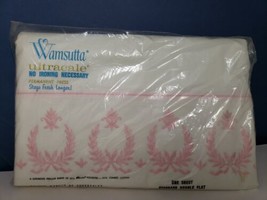 New Vintage Wamsutta Ultracale Pink Embroidered Double Flat Sheet 81x104 1960s - £18.98 GBP