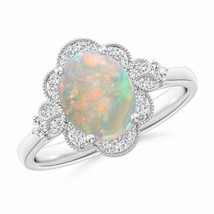 ANGARA 9x7mm Natural Opal and Diamond Halo Engagement Ring in Sterling Silver - £436.55 GBP+