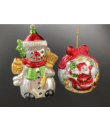 Vintage Lot of 2 Kitsch Christmas Ornaments Plastic Santa Snowman Holdin... - $25.68 CAD