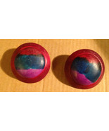 Vintage 1970s Hand Crafted Dyed Wood Large Round Domed Button Style Post... - $35.23 CAD