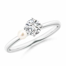 ANGARA Freshwater Pearl &amp; Tilted Round Diamond 2-Stone Grande Engagement Ring - £1,442.59 GBP