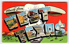 Greetings Howdy From West Texas Large Big Letter Postcard Linen Unused Kropp - £8.57 GBP